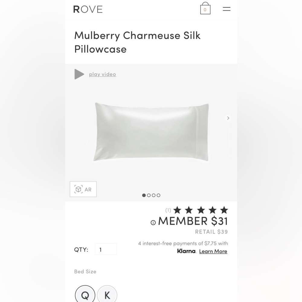Brand new Rove Concepts Mulberry Charmeuse Silk Pillowcase size Queen